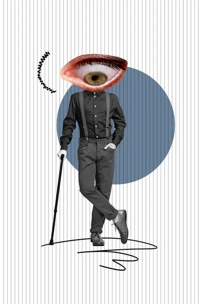 Vertical Composite Creative Photo Collage Headless Man Big Eye Instead — Stock Photo, Image