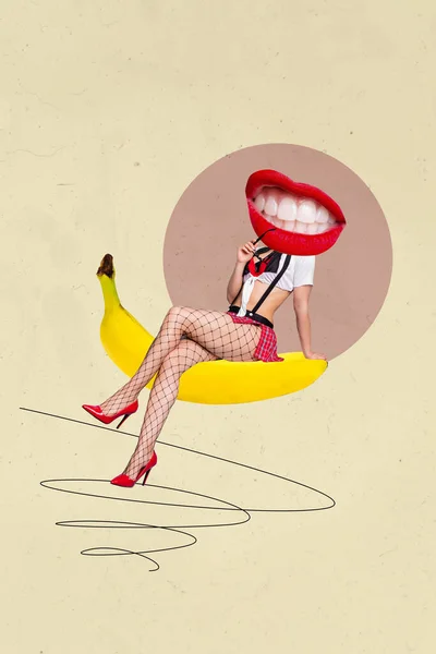 Retro Abstracto Creativo Arte Plantilla Collage Sonrisa Sentarse Plátano Erótico — Foto de Stock