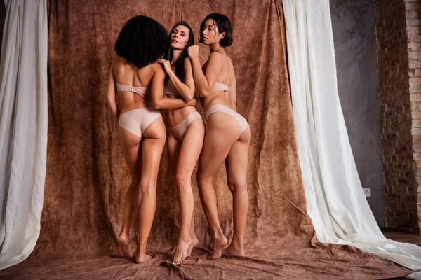 Baştan Çıkarıcı Parlak Kadınların Çamaşırı Giydiği Filtre Olmayan Kucaklaşan Fotoğraflarla — Stok fotoğraf