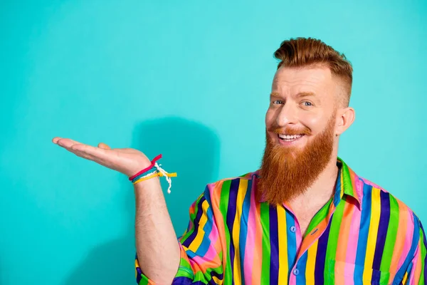 Portrait Red Hair Long Beard Metrosexual Boyfriend Striped Stylish Shirt — Stok Foto