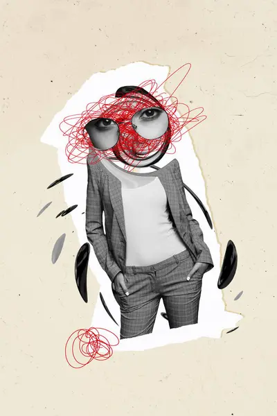 Retro Twórcze Grafiki Szablon Kolaż Zdrowia Psychicznego Kobiet Depresja Psychiatra — Zdjęcie stockowe