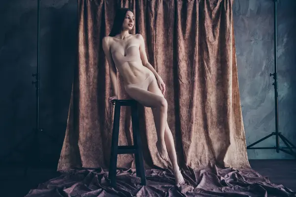 Photo Filter Pretty Gorgeous Lady Model Posing Sitting Bar Stool — Stock Photo, Image