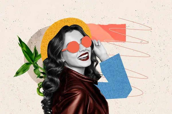Collage Obraz Pinup Pop Retro Szkic Młody Ładna Kobieta Sunglass — Zdjęcie stockowe