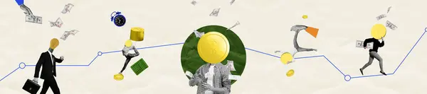 Πανοραμικό Κολάζ Επιχειρηματίας Ακέφαλοι Άνθρωποι Εφεύρεση Λαμπτήρα Νόμισμα Επιτυχές Σχέδιο — Φωτογραφία Αρχείου