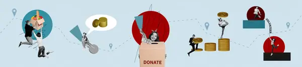 Concepto Donación Collage Panorámico Humanitarioayuda Recoger Suministros Dinero Ayuda Apoyo — Foto de Stock