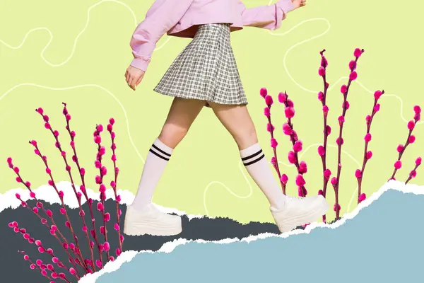 Imagen Collage Creativo Piernas Chica Recortada Ling Calcetines Mini Falda — Foto de Stock