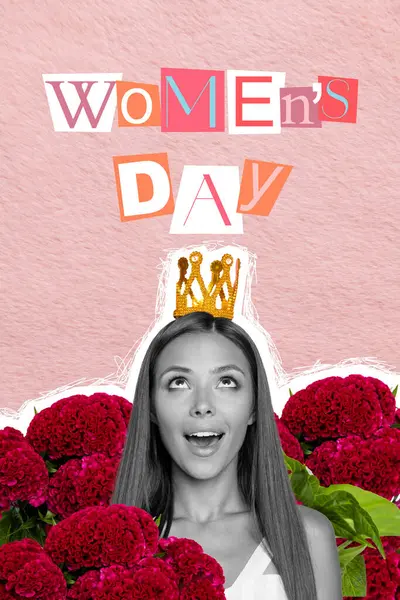 Collage Greeting Image Lovely Adorable Pretty Girl Princess Celebrate Womens — Stock Photo, Image