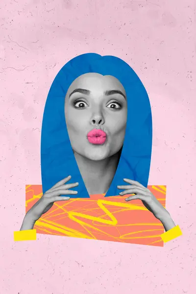 Vertikale Bildcollage Von Jungen Schönen Mädchen Modell Ente Gesicht Lippen — Stockfoto