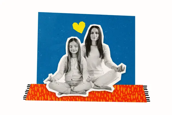 Annesinin Boyutlu Fotoğraf Kolajı Yoga Eğitimi Veriyor Asana Sakin Bir — Stok fotoğraf