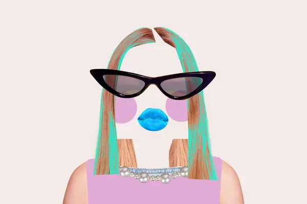 Творческий Тренд Художественный Коллаж Модного Женского Силуэта Дорогим Ожерельем Синего — стоковое фото