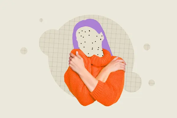 Composite Photo Artwork Graphics Collage Unhappy Young Girl Face Hug — Stock Photo, Image