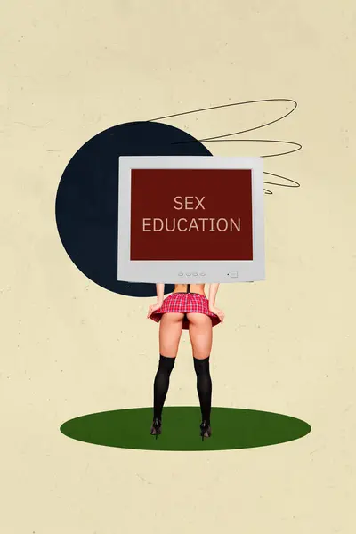Креативний Малюнок Колаж Фото Міні Спідниці Комп Ютер Секс Освіта — стокове фото
