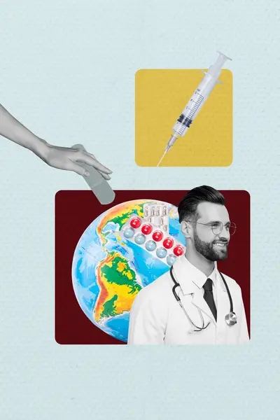 Творческие Работы Шаблон Коллаж Человека Доктор Глобальной Вакцинации Профилактики Заболеваний — стоковое фото