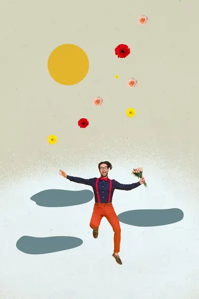 Collage Fotos Tamaño Completo Feliz Hombre Excitado Salto Prisa Celebrar —  Fotos de Stock