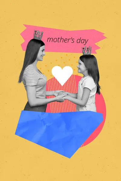 Abstrakcyjny Szablon Grafiki Kolaż Obraz Szczęśliwy Uśmiechnięty Mama Córka Spędzać — Zdjęcie stockowe