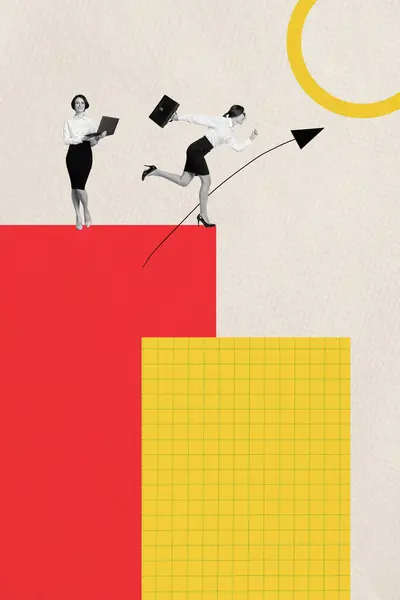 Collage Immagine Grafica Opere Arte Signore Fiduciose Raggiungere Successo Insieme — Foto Stock