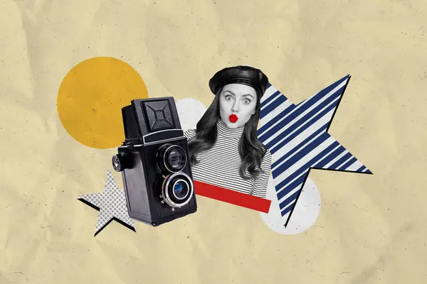 Collage Kunstwerk Grafiken Bild Von Flirty Funky Dame Senden Kuss — Stockfoto