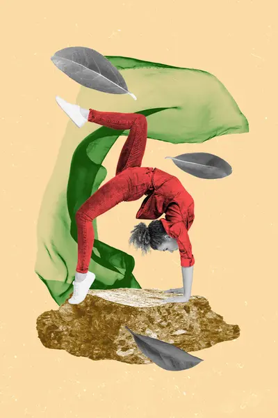 Collage Szkic Obraz Sportowe Lady Korzystających Elastyczność Ćwiczenia Odizolowany Beżowy — Zdjęcie stockowe