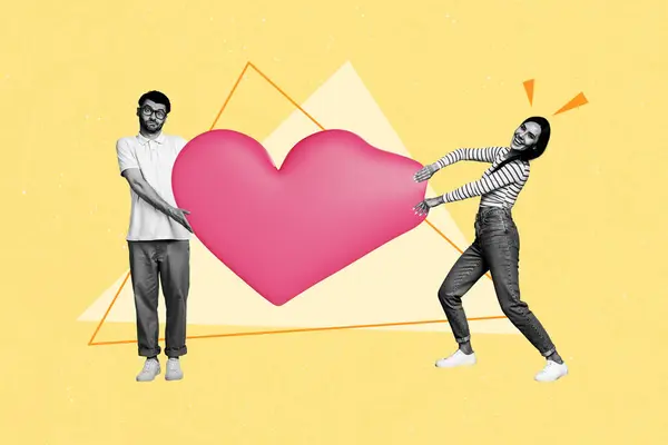 Photo Collage Trend Artwork Sketch Image Black White Couple Hold — Stock Photo, Image
