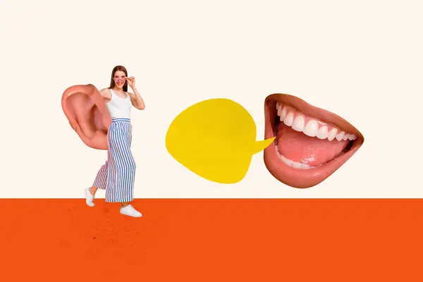 Trend Artwork Composite Image Collage Von Jungen Attraktiven Dame Halten — Stockfoto