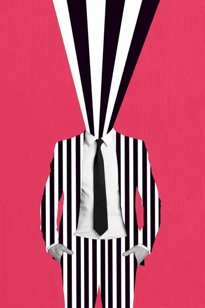 Vertical Creative Collage Picture Standing Headless Gentleman Formlawear Stripes Unusual — Stock Photo, Image