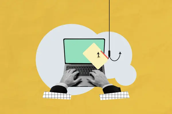 Colagem Criativa Imagem Laptop Usuário Web Segurança Cibernética Perda Dados — Fotografia de Stock
