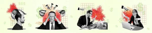 Composite Collage Image Délai Problème Fatigué Travailleurs Épuisement Entrepreneurs Concept — Photo