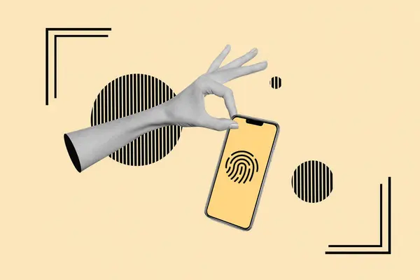 Secure Access Collage Artwork Image Authorization Valid Fingerprint Biometrics Data — Stock Photo, Image