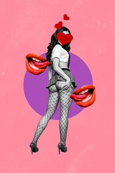 Creative Poster Collage Touch Body Ass Lick Lips Mini Skirt — Fotografie, imagine de stoc