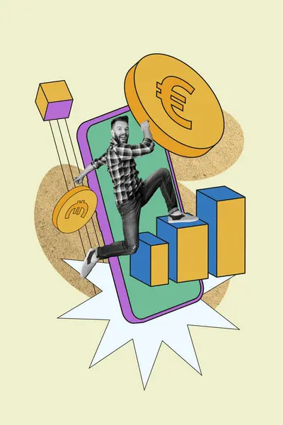 Colagem Cartaz Criativo Jovem Investidor Empresário Executando Negociação Emoney Serviço — Fotografia de Stock