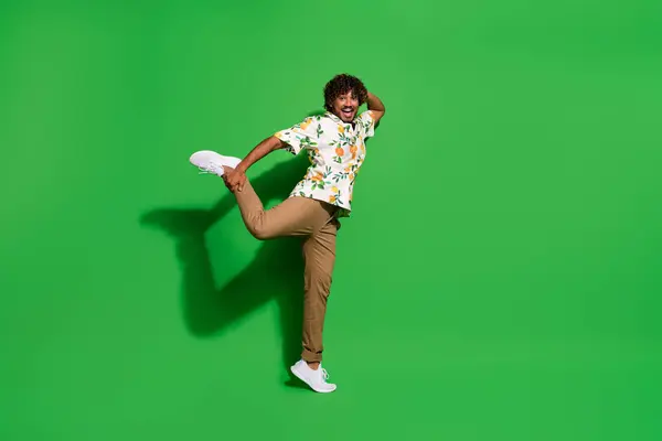 Full Length Photo Funky Positive Arabian Man Wear Print Shirt — Stock Photo, Image