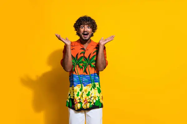 Retrato Speechless Atordoado Cara Com Afro Penteado Desgaste Hawaii Camisa — Fotografia de Stock
