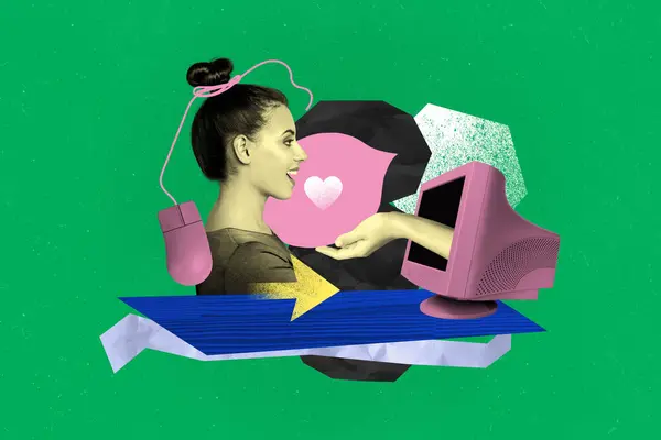 Collage Tendencia Creativa Del Amor Del Corazón Femenino Citas Aplicación —  Fotos de Stock