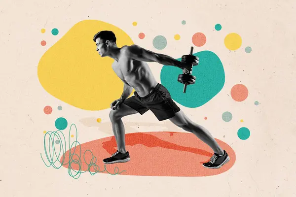 Samengestelde Afbeelding Collage Schets Kunstwerk Van Jonge Man Atleet Pomp — Stockfoto