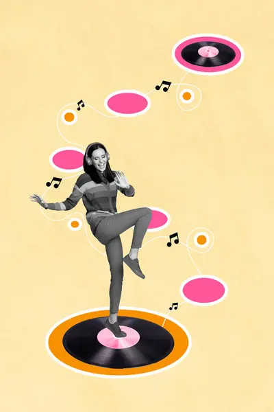 Vertikale Collage Poster Junge Funky Unbeschwerte Mädchen Haben Spaß Party — Stockfoto