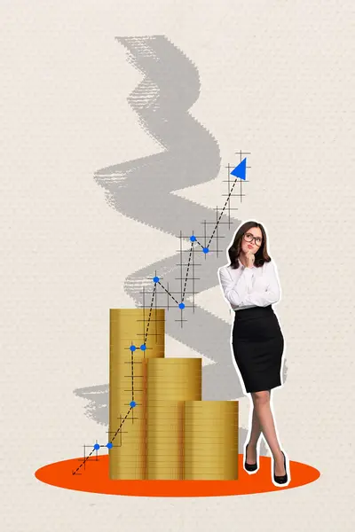 Mall Pop Collage Annons Kvinnliga Arbetstagare Finansiär Tänker Finansbolag Resultat — Stockfoto