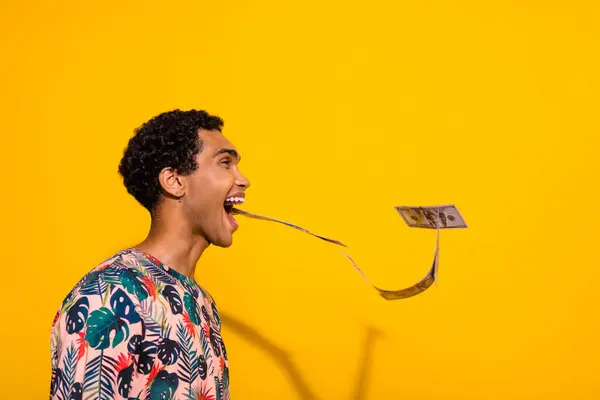 Side Profile Photo Young Man Wearing Stylish Shirt Open Mouth — Stock Photo, Image