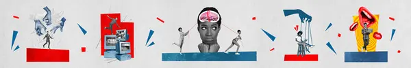Collage Créatif Image Lavage Cerveau Fausses Informations Nouvelles Propagande Influence — Photo