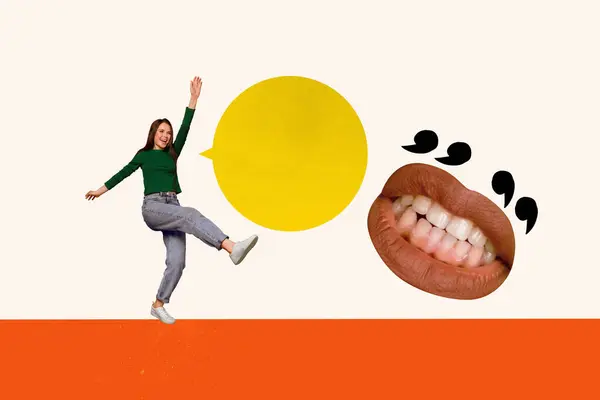 Vorlage Grafiken Collage Bild Von Sorglosen Dame Machen Zahnpflege Ankündigung — Stockfoto