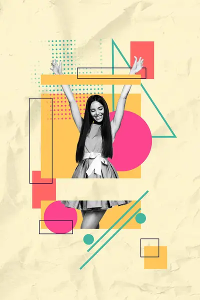 Collage Bild Poster Von Positiven Schönen Netten Mädchen Haben Spaß — Stockfoto