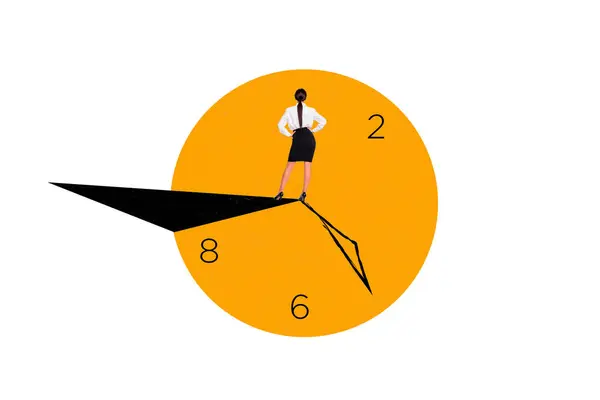 Collage Creativo Imagen Joven Pie Mujer Negocios Formalwear Reloj Temporizador —  Fotos de Stock