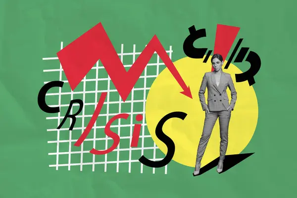 Kompozytowy Kolaż Obraz Pewnej Zmienności Kobiet Upadłość Złamał Kryzys Waluta — Zdjęcie stockowe
