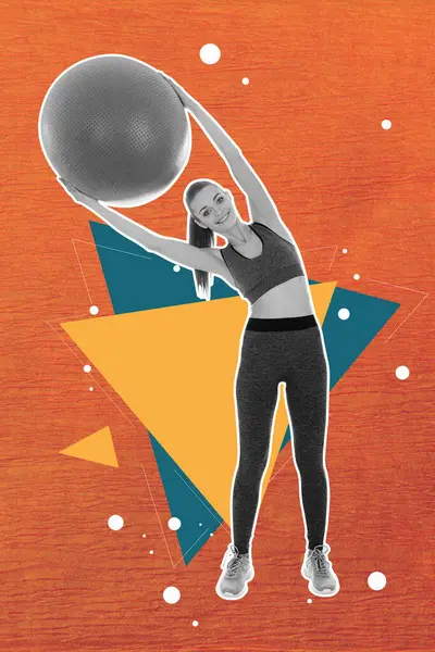 Composite Tendance Illustration Croquis Image Collage Photo Jeune Femme Sportive — Photo