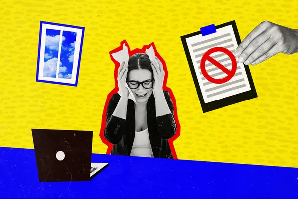 Image Collage Artwork Burnout Crying Woman Sitting Crying Avoiding Ignoring — Stock Photo, Image