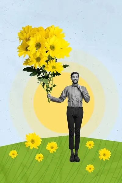 Yaratıcı Sanat Eserleri Kolajı Tuhaf Erkek Arkadaşların Çiçek Getiren Yalnız — Stok fotoğraf