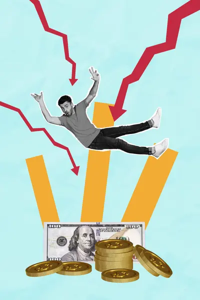 Vertical Creative Picture Collage Falling Man Arrows Direction Recession Business — Stock Photo, Image