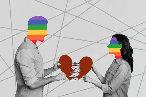 스케치 이미지 콜라주 화이트 실루엣 무지개 Lgbt 레즈비언 — 스톡 사진