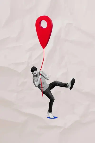 快乐人落孔绳气球Gps定位标志航标垂直拼贴在油漆背景图上 — 图库照片