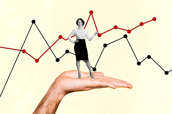 Composite Photo Collage Cunning Businesswoman Pokazać Statystyki Wykres Wykres Sukces — Zdjęcie stockowe