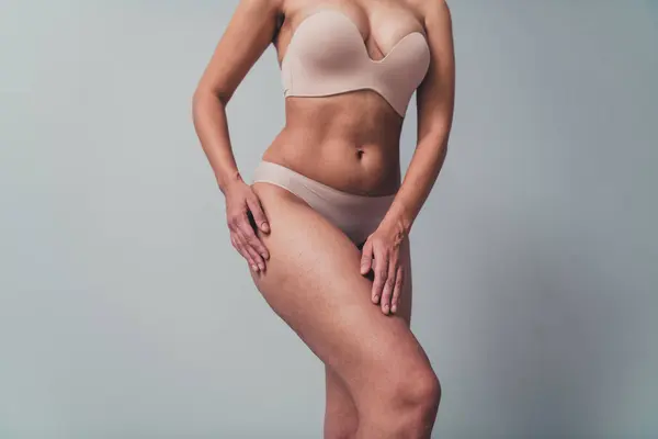 Cropped Unretouched Photo Tender Woman Enjoy Love Her Body Confidence — Stock Photo, Image